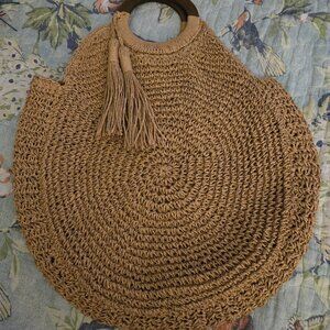 Paper Straw Scallop Tote Women's Brown